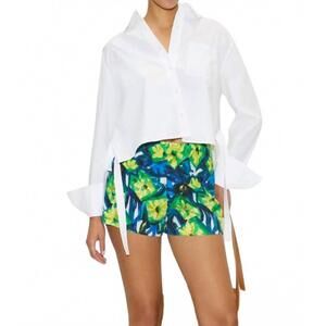 NEW SIMON MILLER ayre cropped poplin top in macadamia